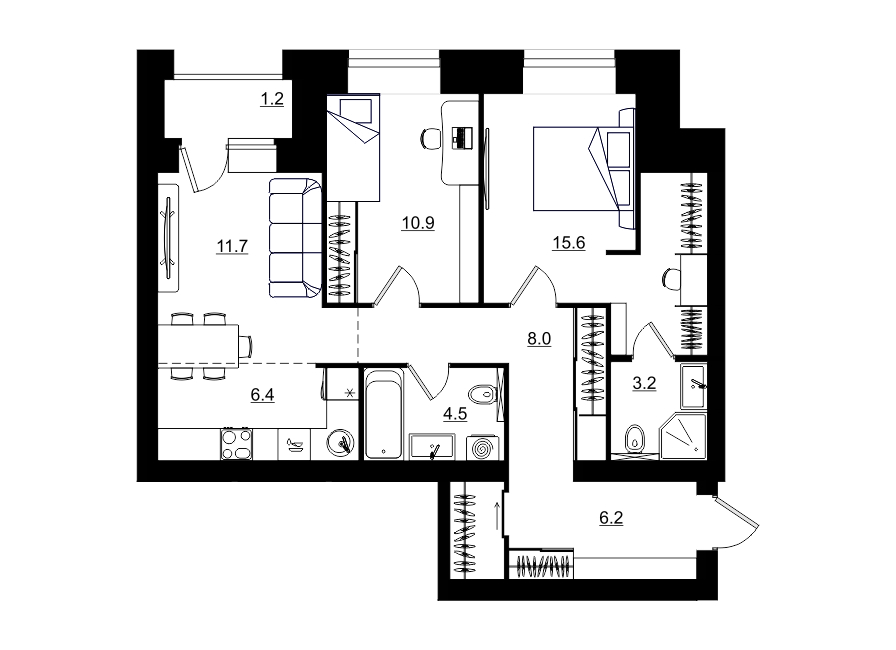 планировка квартиры 70 м2